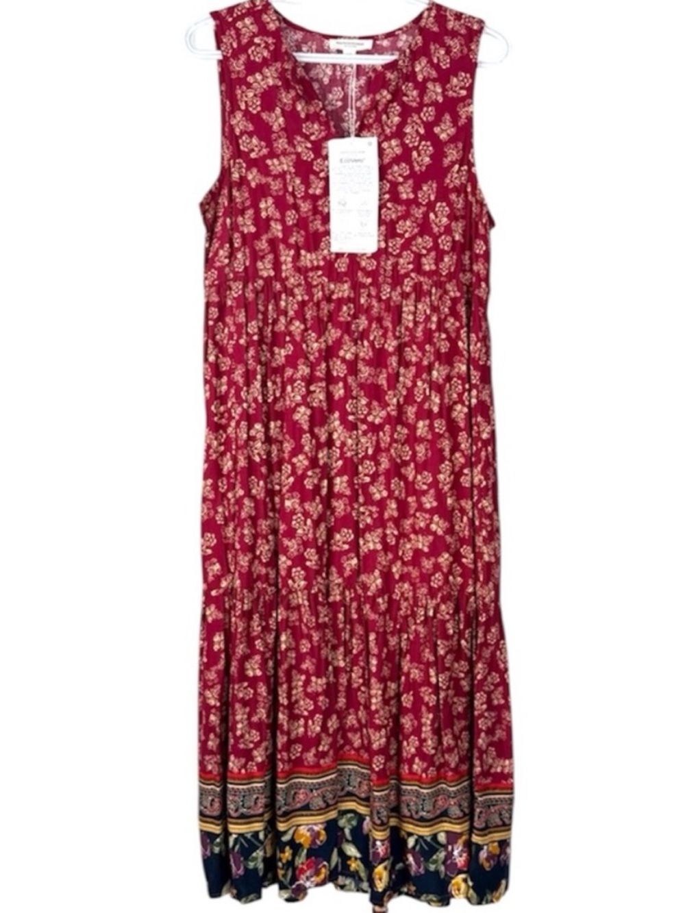 NWT BeachLunchLounge Red Floral Sleeveless Midi Dress Boho EcoVero Size Small